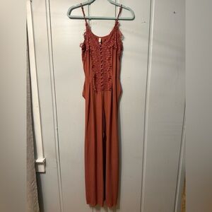 Xhilaration Lace-Trimmed Terracotta Jumpsuit